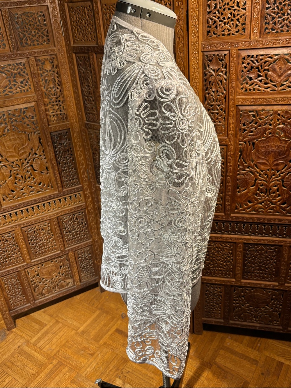 DCC White Sheer Ribbon Design Open-Front Women's Jacket - Picture 5 of 6